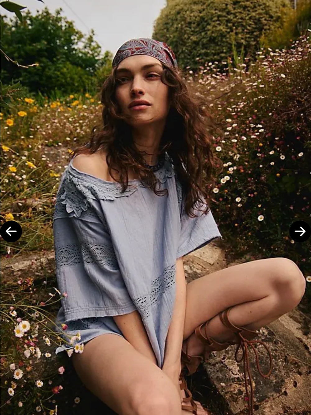 We The Free Rustic Romance  Lace Detail Top small blue